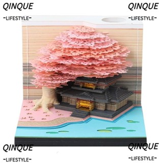 Qinjue กระดาษโน้ตมีกาว 3D แกะสลักลายต้นไม้ 3D สําหรับติดตกแต่ง