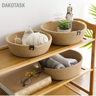 DAKOTASK 3 ชิ้นเชือกฝ้ายทอตะกร้าเก็บของชุดตะกร้าผ้าฝ้ายลินินรอบสำหรับเดสก์ท็อปจัดระเบียบ