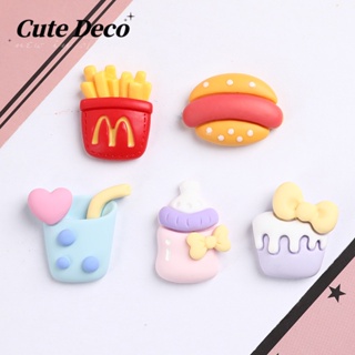 【Cute Deco】กระดุมเรซิ่น รูปแฮมเบอร์เกอร์ เฟรนช์ฟรายส์ และชานมน่ารัก DIY สําหรับตกแต่งรองเท้า Crocs