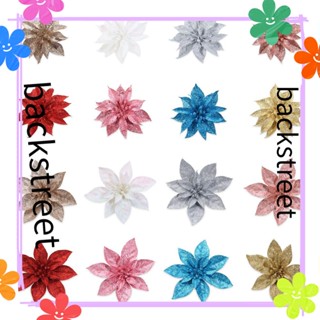 Backstreet 10X 9/15 ซม. Poinsettia กลิตเตอร์ดอกไม้ประดิษฐ์ขนาดใหญ่แขวนเครื่องประดับปาร์ตี้คริสต์มาสตกแต่งต้นไม้