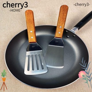 Cherry3 ไม้พายโลหะ สเตนเลส ด้ามจับไม้ สําหรับห้องครัว 2 ชิ้น