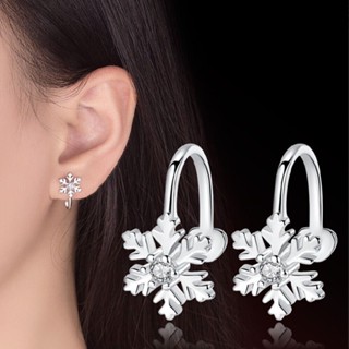 New Crystal Snowflake Ear Clip Cuff Earrings 925 Sterling Silver Christmas