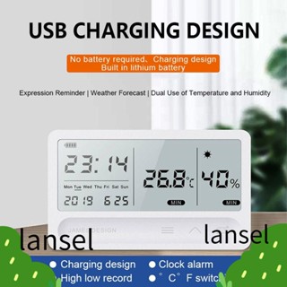 LANSEL นาฬิกาปลุกดิจิทัล เทอร์โมไฮโกรมิเตอร์ บอกสภาพอากาศ ชาร์จ USB