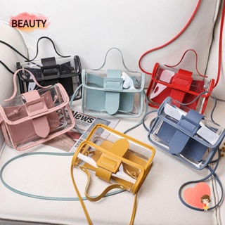 Beauty กระเป๋าสะพายไหล่ กระเป๋าถือ PVC แบบใส สีแคนดี้ แฟชั่นสําหรับสตรี