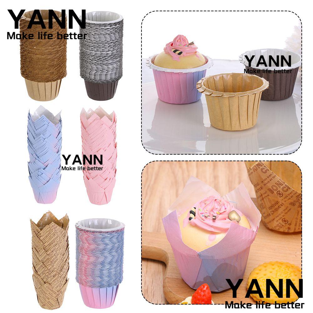 Yann ถ้วยกระดาษ รูปดอกทิวลิป กันจาระบี สําหรับใส่คัพเค้ก มัฟฟิน DIY 50 ชิ้น