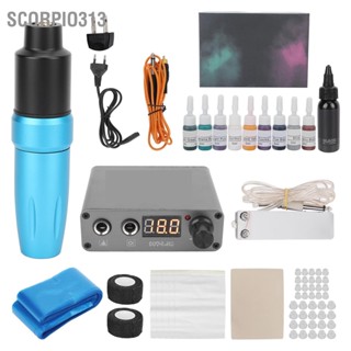 Scorpio313 ปากกาเครื่องสักแบบหมุนได้ Professional LED Complete Cartridge Tattoo Machine Kit for Beginner 100‑230V