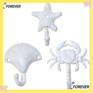 Forever ใหม่ ตะขอเหล็ก รูปเปลือกหอย สีขาว สไตล์โบราณ สําหรับแขวนตกแต่งผนังบ้าน 3 ชิ้น