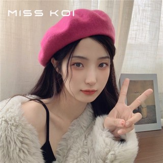 Misskoi [พร้อมส่ง] หมวกเบเร่ต์ ผ้าวูล สีพื้น เข้ากับทุกการแต่งกาย สไตล์ญี่ปุ่นเรโทร สําหรับผู้หญิง