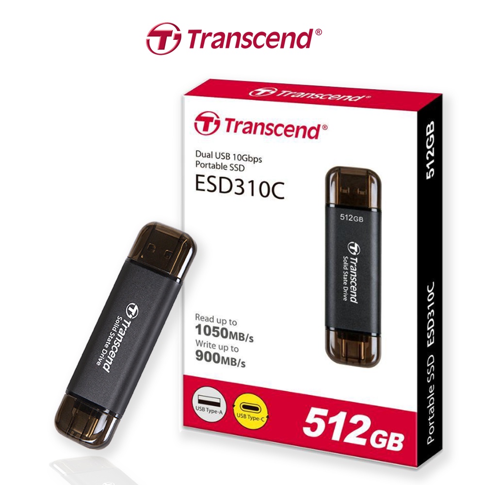Transcend External SSD smallest 512GB  ESD310C USB Type A and USB Type C รับประกัน 5ปี TS512GESD310C