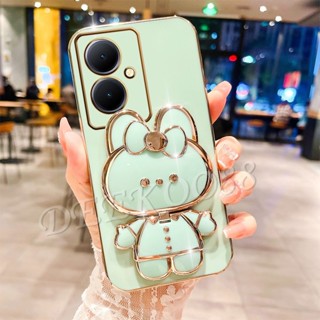 เคสโทรศัพท์มือถือนิ่ม ลายการ์ตูนกระต่ายน่ารัก พร้อมกระจกแต่งหน้า ขาตั้งวาง สําหรับ VIVO Y78 Y36 Y27 Y02 Y02T Y02A V27 5G 4G Y78 VIVOY27 VIVOY36