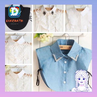 Diachath ปกเสื้อเชิ้ตแฟชั่น คอปกปลอม ลูกไม้กลวง สีพื้น สไตล์วินเทจ