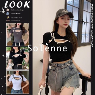 Solenne  เสื้อครอป เสื้อยืดผู้หญิง ครอป baby tee สาวเรโทร 2023 NEW Style คุณภาพสูง สบาย fashion Unique A99J37U 36Z230909