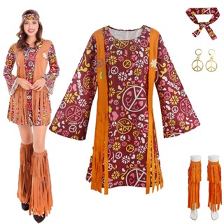 60s 70s ชุดเดรส ฮิปปี้ ดิสโก้ ฮิปปี้ ฮาโลวีน สําหรับผู้หญิง
