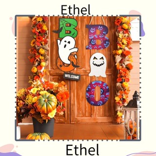 Ethel1 ป้ายแท็กไม้แขวนประตู ลายฟักทองแม่มด สยองขวัญ สําหรับตกแต่งปาร์ตี้ฮาโลวีน