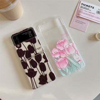 เคสโทรศัพท์มือถือแบบแข็ง บางมาก ลายดอกกุหลาบ สีดํา สวยงาม สําหรับ Samsung Z Flip 5 Z Flip 4 Z Flip 3