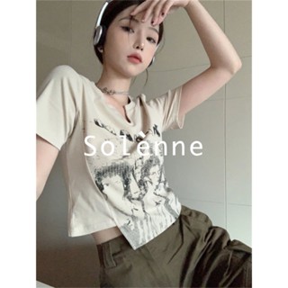 Solenne  เสื้อครอป เสื้อยืดผู้หญิง ครอป baby tee สาวเรโทร 2023 NEW Style Trendy คุณภาพสูง Beautiful ทันสมัย A99J1Z3 36Z230909