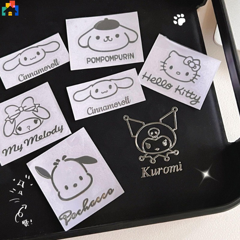 SANRIO สติกเกอร์โลหะ กันน้ํา ลายการ์ตูนอนิเมะ Cinnamoroll Pachacco Kuromi Melody Purin สีเงิน สไตล์ญี่ปุ่น สําหรับตกแต่งแก้วน้ํา