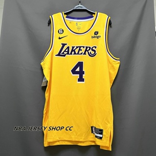 【คุณภาพสูง】 Los Angeles Lakers ของแท้ แบบใหม่ สําหรับผู้ชาย #4 เสื้อกีฬาแขนสั้น ลายทีม Lonnie Walker IV Jersey 2022-23 Icon Edition สีเหลือง