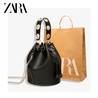 Zara ใหม่ กระเป๋าสะพายไหล่ ทรงบักเก็ต แต่งสายโซ่คล้อง ขนาดเล็ก สําหรับสตรี