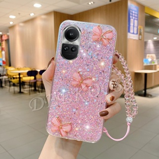 ใหม่ เคสโทรศัพท์มือถือ TPU นิ่ม ลายผีเสื้อ กลิตเตอร์ วิบวับ พร้อมสายคล้องมือ สําหรับ OPPO Reno 10 Pro Plus 10Pro 10Pro+ A78 A58 4G 5G Reno10 Pro 2023