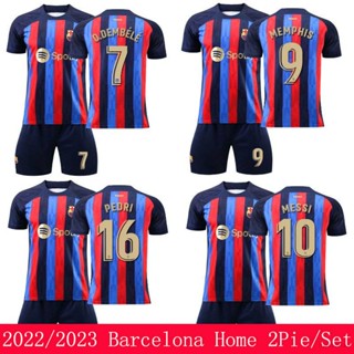 เสื้อกีฬาแขนสั้น ลายทีมชาติฟุตบอล Barcelona FCB 2022-2023 ชุดเหย้า 2 ชิ้น ต่อชุด