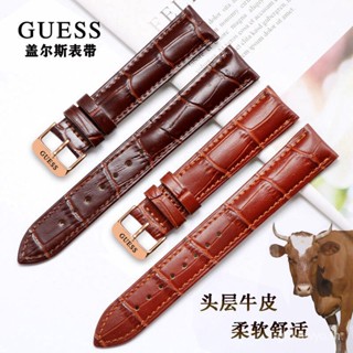 Guess สายนาฬิกาข้อมือ สายหนังวัวแท้ แต่งหัวเข็มขัด สีดํา สีน้ําตาล สําหรับผู้ชาย และผู้หญิง W0247G3 W0040G3