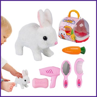 ของเล่นตุ๊กตากระต่ายไฟฟ้าน่ารัก พร้อมอาหารสัตว์ สําหรับเด็กวัยหัดเดิน