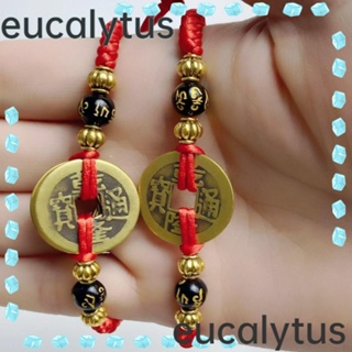 Eucalytus1 สร้อยข้อมือเชือกถัก ทองแดง และเชือกป่าน สีแดง 5 10 ชิ้น