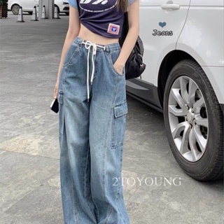 2TOYOUNG Moon กางเกงขายาว คาร์โก้ กางเกง เชือกอเมริกันคลาสิค Cargo pants 2023 NEW 080716 Comfortable ทันสมัย สไตล์เกาหลี สบาย TN220160 36Z230909