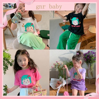 🍓GNR BABY🍋เสื้อยืดแขนสั้น พิมพ์ลายการ์ตูน Peplum สําหรับเด็กผู้หญิง อายุ 3-12 ปี