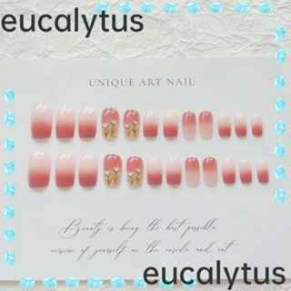 Eucalytus1 เล็บปลอมอะคริลิค หัวสี่เหลี่ยม สีชมพู แฟชั่นสําหรับผู้หญิง