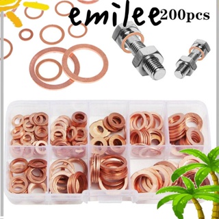 Emilee แหวนซีลเครื่องยนต์ โลหะ ทองแดง สําหรับรถยนต์ 200 ชิ้น