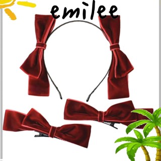 Emilee กํามะหยี่ โบว์ ที่คาดผม สีดํา สีแดง โบว์ตกแต่งหัว กิ๊บติดผม ชุดที่คาดผม เกาหลี เครื่องมือจัดแต่งทรงผม กิ๊บติดผม ผู้หญิง