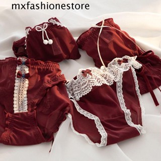 Mxfashione กางเกงชั้นใน ลูกไม้ ประดับโบว์ สีพื้น ไร้รอยต่อ สําหรับผู้หญิง