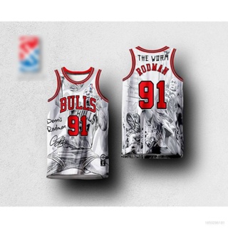 เสื้อกีฬาบาสเก็ตบอล แขนกุด ลายทีม NBA DENNIS RODMAN BULLS WHITE HG CONCEPT พลัสไซซ์ สําหรับผู้ชาย และผู้หญิง