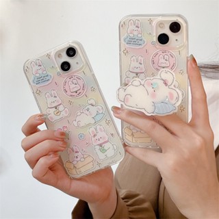 เคสโทรศัพท์มือถือ ซิลิโคน กันกระแทก ลายการ์ตูนกระต่ายน่ารัก พร้อมขาตั้ง สองชั้น สําหรับ iphone 13 11 12 13 14 14promax 14 13Promax 11 12