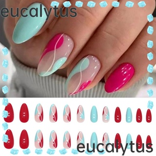 Eucalytus1 เล็บปลอม ถอดออกได้ Diy สไตล์ฝรั่งเศส 24 ชิ้น