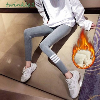 Twinkle1 กางเกงขายาว ผ้าฟลีซ แบบหนา เอวสูง ยืดหยุ่น ลายทาง สําหรับผู้หญิง