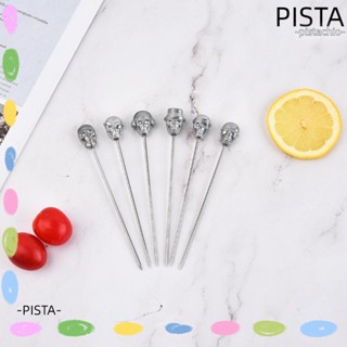 Pista ปิ๊กมาร์ตินี่ สเตนเลส ลายกะโหลก 4.53 นิ้ว สีเงิน ใช้ซ้ําได้ สําหรับค็อกเทล เค้ก ผลไม้ 6 ชิ้น