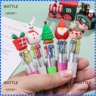 Wattle ปากกาลูกลื่น พลาสติก ลายคริสต์มาส ซานตาคลอส กวางเอลก์ 4 สี ขนาดเล็ก 3 ชิ้น