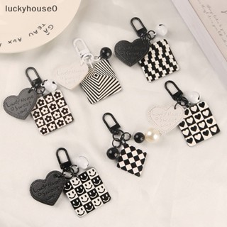 Luckyhouse0^^ พวงกุญแจหนัง จี้อะคริลิค ทรงสี่เหลี่ยม ลายการ์ตูนหัวใจ ลายสก๊อต