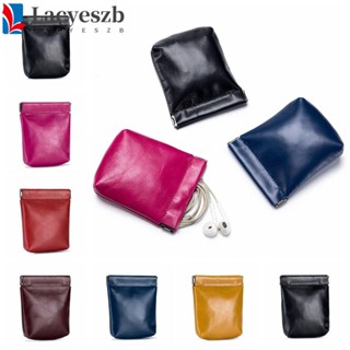 Lacyeszb กระเป๋าเครื่องสําอาง หนัง PU สีพื้น ปิดเองได้ สําหรับใส่เหรียญ สายเคเบิ้ล เดินทาง