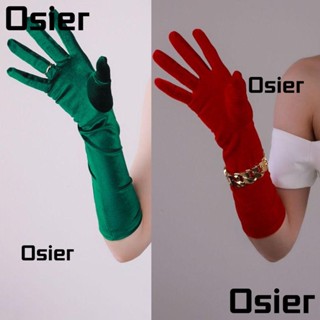 Osier1 ถุงมือยาว ผ้ากํามะหยี่ สีดํา ขาว ไวน์แดง 45 ซม. สไตล์พังก์ เรโทร สําหรับปาร์ตี้ฮาโลวีน