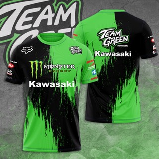 เสื้อยืดแขนสั้น พิมพ์ลาย Kawasaki Racing Teams 3 มิติ แฟชั่นฤดูร้อน สําหรับผู้ชาย และผู้หญิง