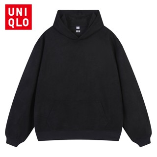 Uniqlo เสื้อกันหนาวแขนยาว มีฮู้ด แบบสวมหัว แต่งกระเป๋าใหญ่ สีพื้น แฟชั่นฤดูใบไม้ผลิ และฤดูใบไม้ร่วง สําหรับผู้ชาย