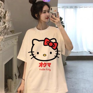 เสื้อยืดคอกลม แขนสั้น พิมพ์ลายการ์ตูนอนิเมะ Sanrio Hello Kitty Y2k ทรงหลวม โอเวอร์ไซซ์ สําหรับผู้หญิง [RAIN]