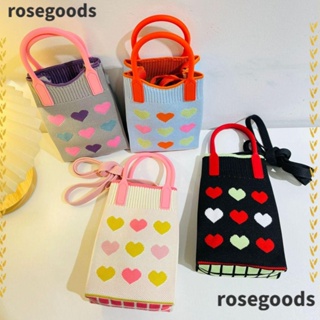 Rosegoods1 กระเป๋าถือ ผ้าถัก ความจุสูง แฮนด์เมด รูปหัวใจ ขนาดเล็ก สําหรับผู้หญิง