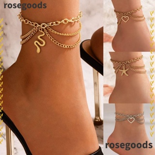 Rosegoods1 สร้อยข้อเท้าโซ่ ประดับพู่ สีทอง สีเงิน สําหรับผู้หญิง