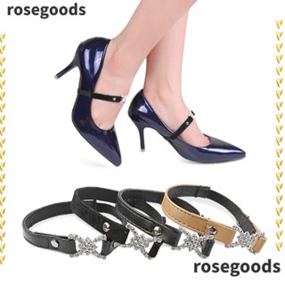 Rosegoods1 เชือกผูกรองเท้าส้นสูง หนัง PU ประดับพลอยเทียม 1 คู่ (2 ชิ้น)