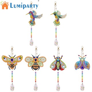 Lumiparty ชุดจี้ภาพวาดปักเพชร รูปนกฮัมมิ่งเบิร์ด กระดิ่งลม สองด้าน Diy สําหรับแขวนตกแต่ง 2 ชิ้น